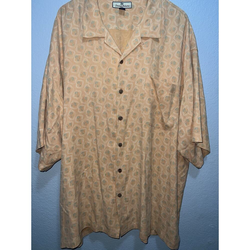 Tommy Bahama Men's XL 100% Silk Orange Palm Tree Camp Hawaiian Aloha Button Up